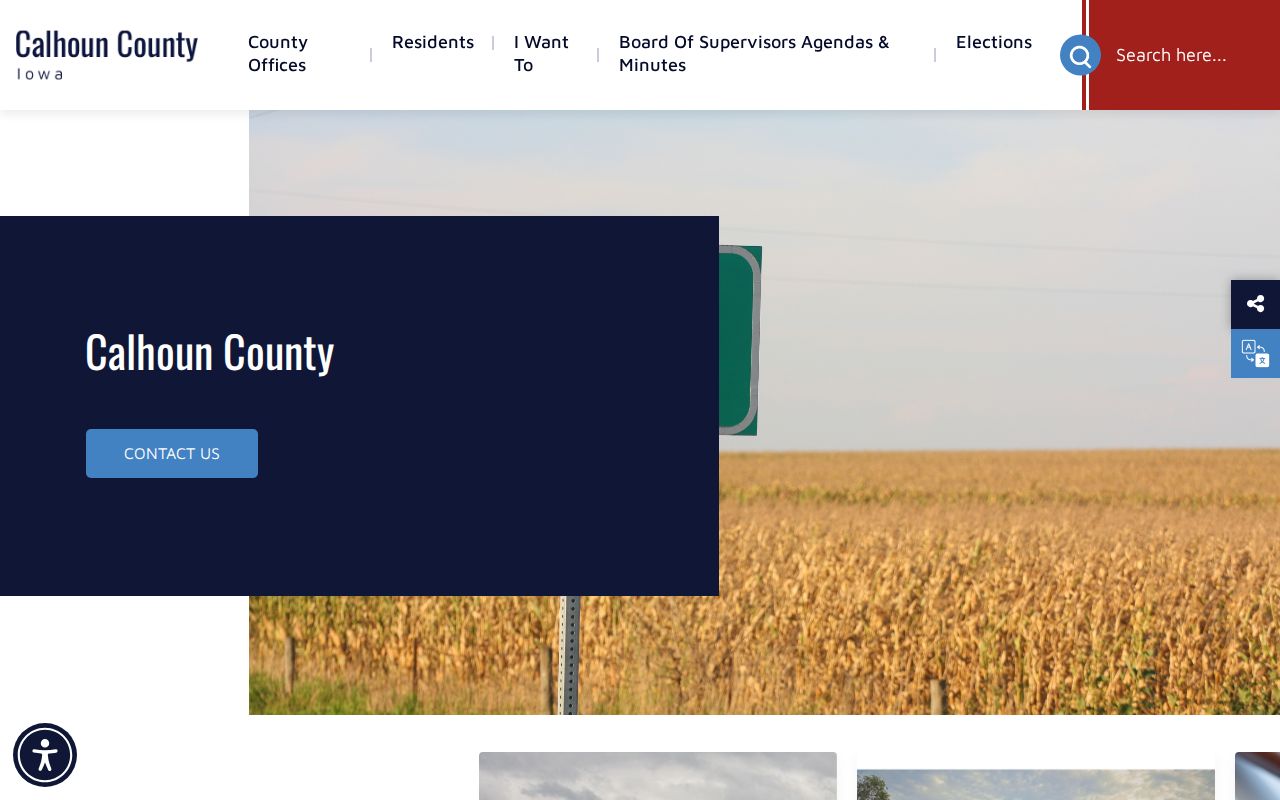 Official Calhoun County Iowa homepage with county office navigation