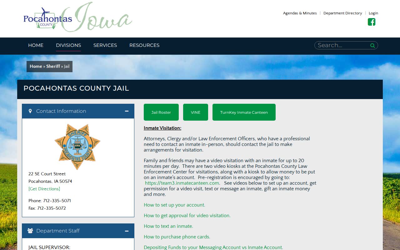 Pocahontas County Jail roster and VINE page used for Calhoun custody checks