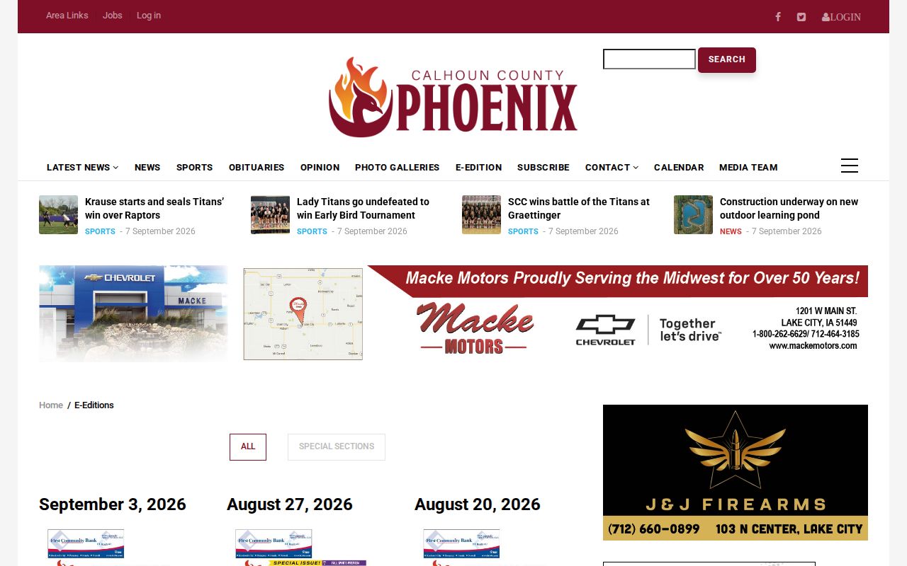 Calhoun County Phoenix weekly e-edition archive page