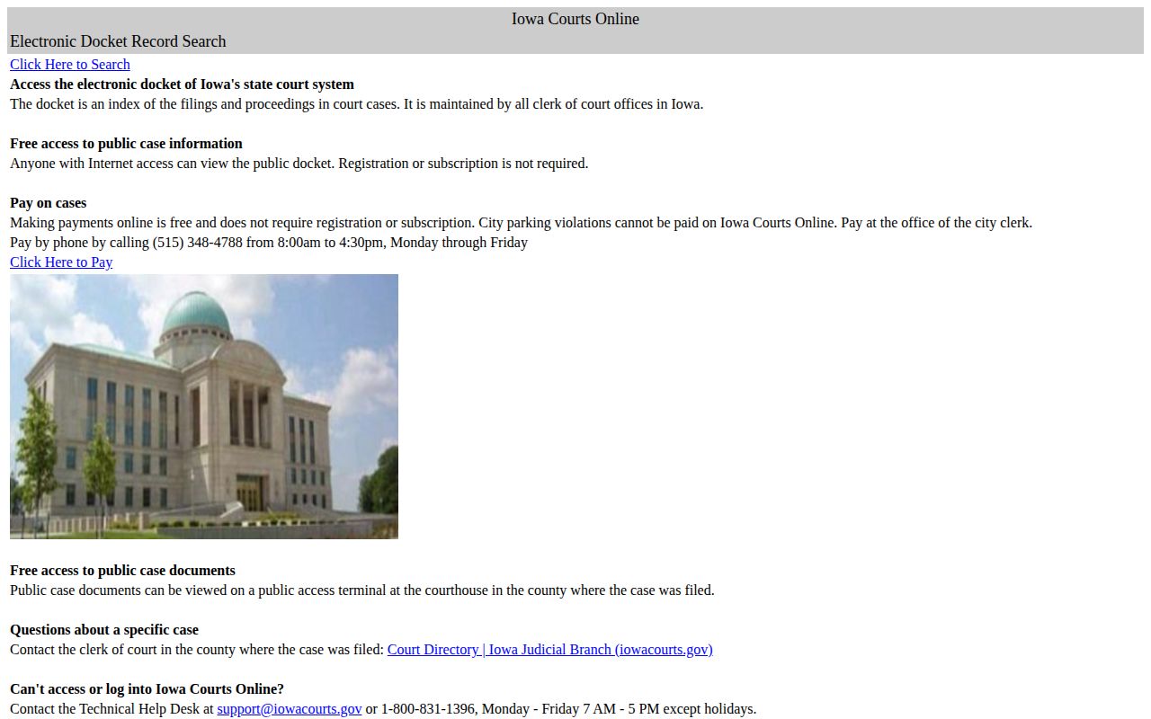 Iowa Courts Online case search screen for Calhoun County dispositions